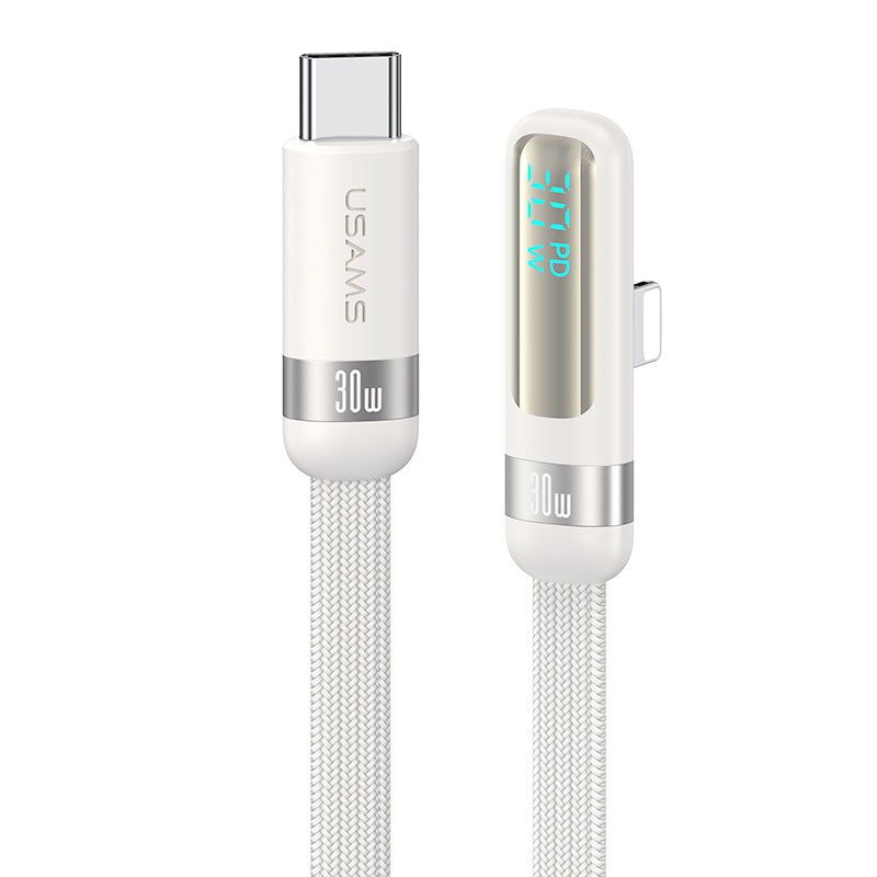 USAMS-SJ652 PD30W Type-C To Lightning Digital Display Fast Charging Elbow Data Cable 1.2m