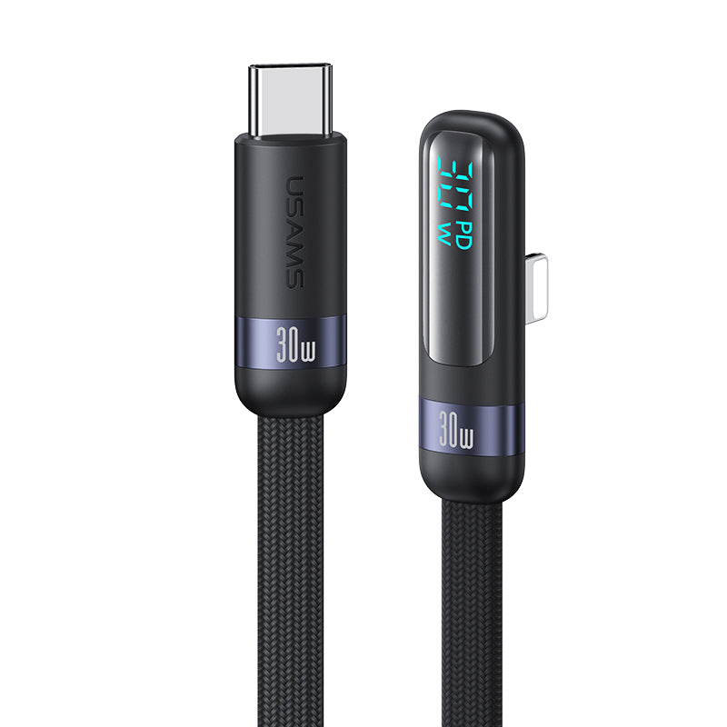 USAMS-SJ652 PD30W Type-C To Lightning Digital Display Fast Charging Elbow Data Cable 1.2m