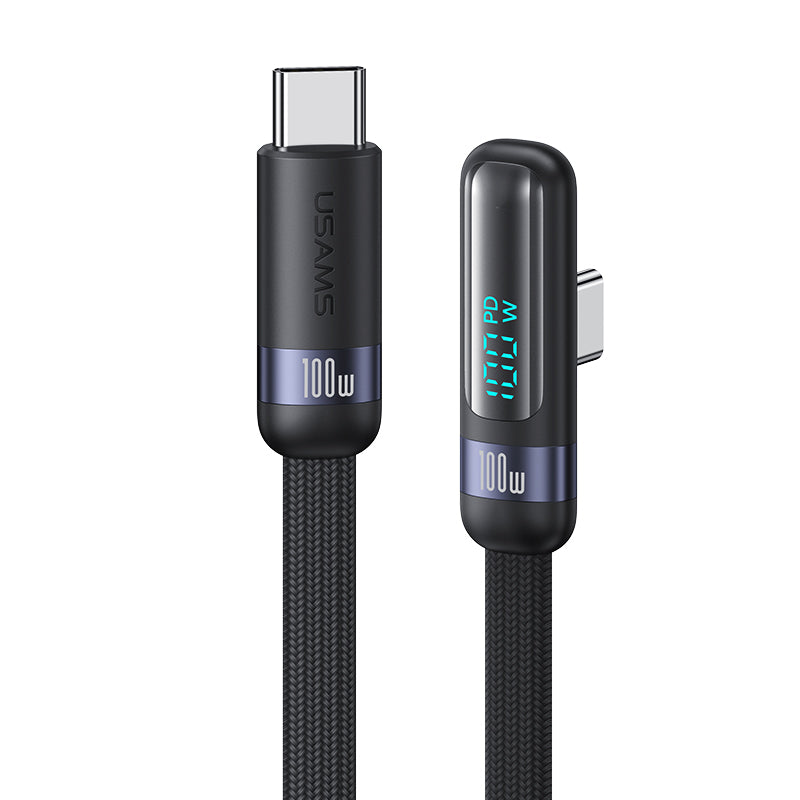 USAMS-SJ653 PD100W Type-C To Type-C Digital Display Fast Charging Elbow Data Cable 1.2m