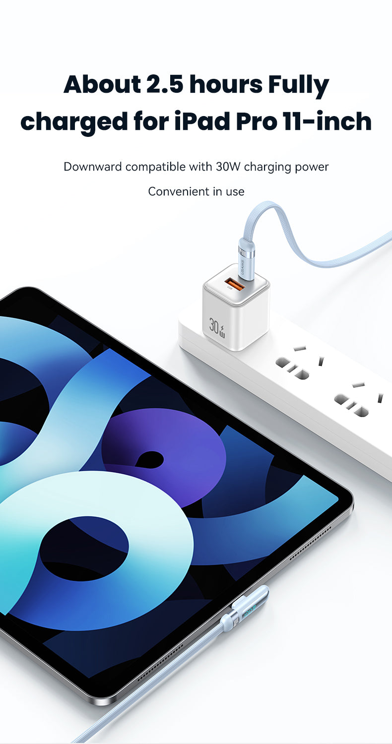 USAMS-SJ653 PD100W Type-C To Type-C Digital Display Fast Charging Elbow Data Cable 1.2m