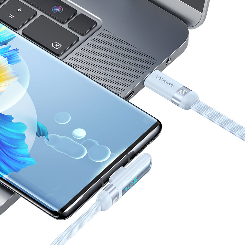 USAMS-SJ653 PD100W Type-C To Type-C Digital Display Fast Charging Elbow Data Cable 1.2m