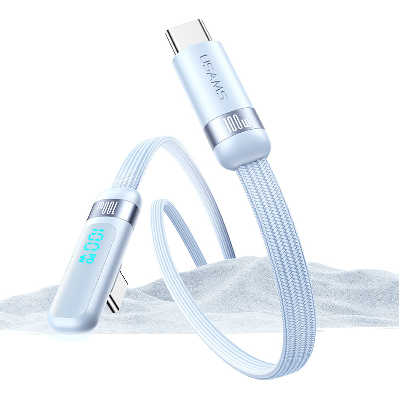 USAMS-SJ653 PD100W Type-C To Type-C Digital Display Fast Charging Elbow Data Cable 1.2m