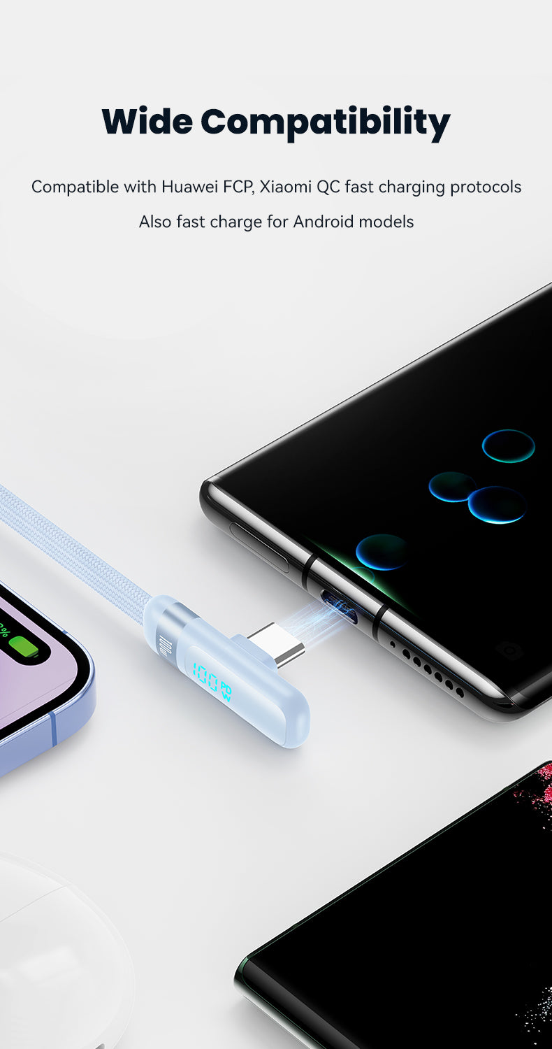 USAMS-SJ653 PD100W Type-C To Type-C Digital Display Fast Charging Elbow Data Cable 1.2m