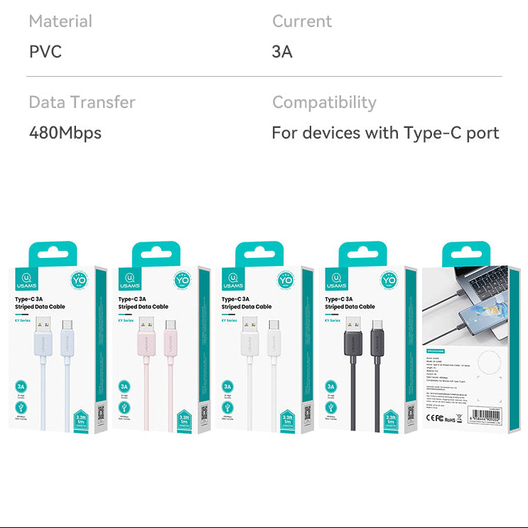 USAMS-SJ693 Type-C 3A Striped Data Cable 2m