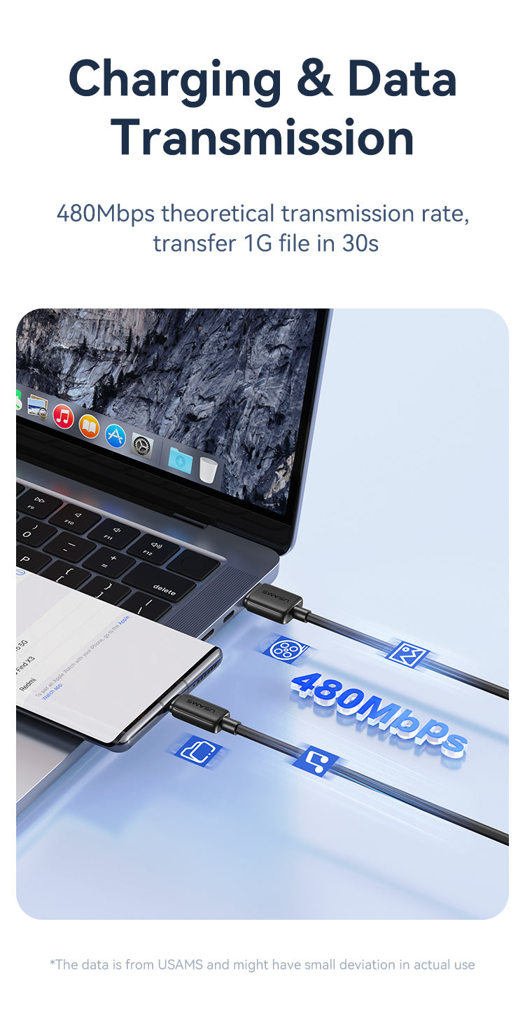 USAMS-SJ693 Type-C 3A Striped Data Cable 2m