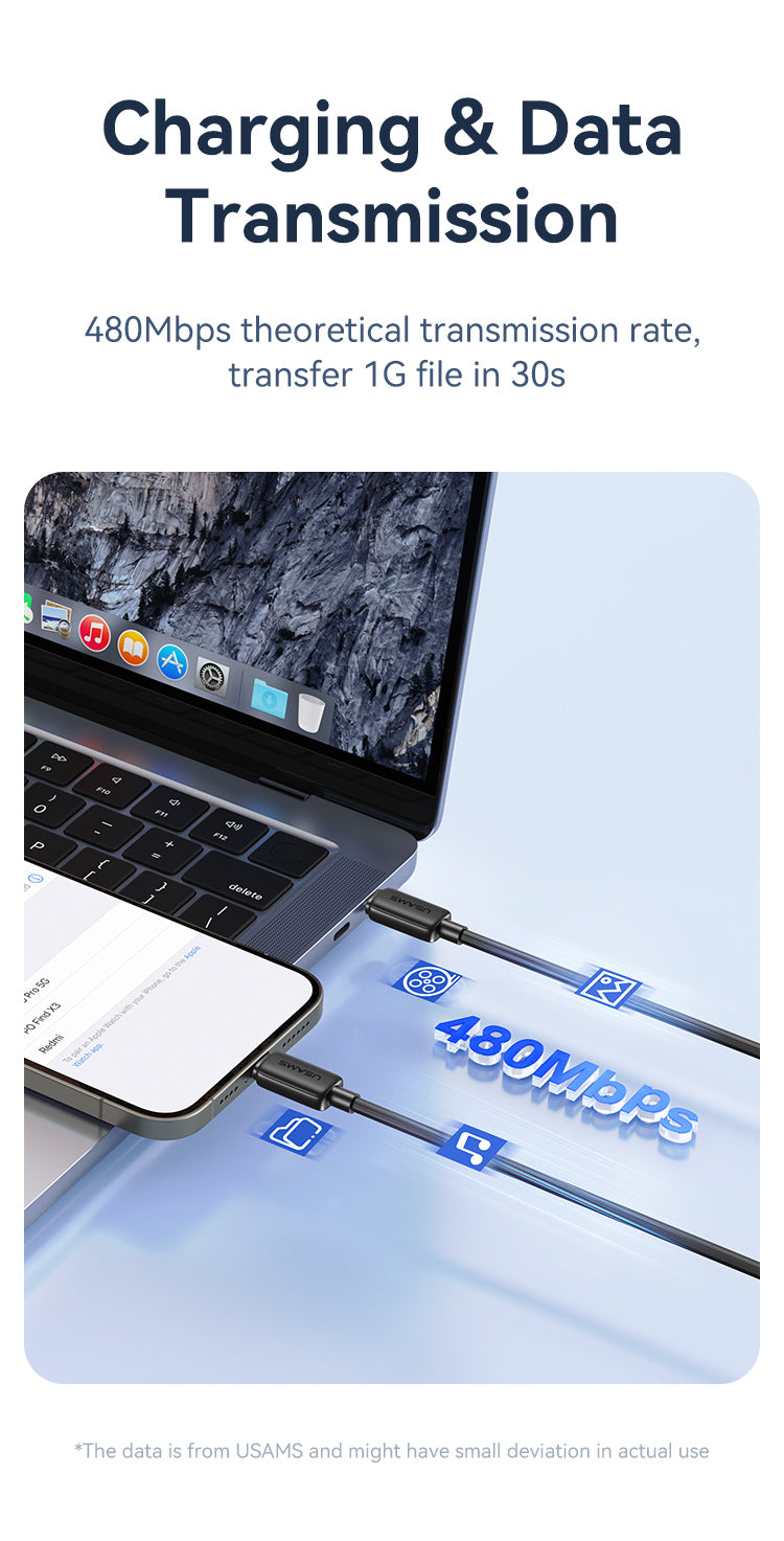 USAMS-SJ696 60W Data Cable Type-C To Type-C 2m