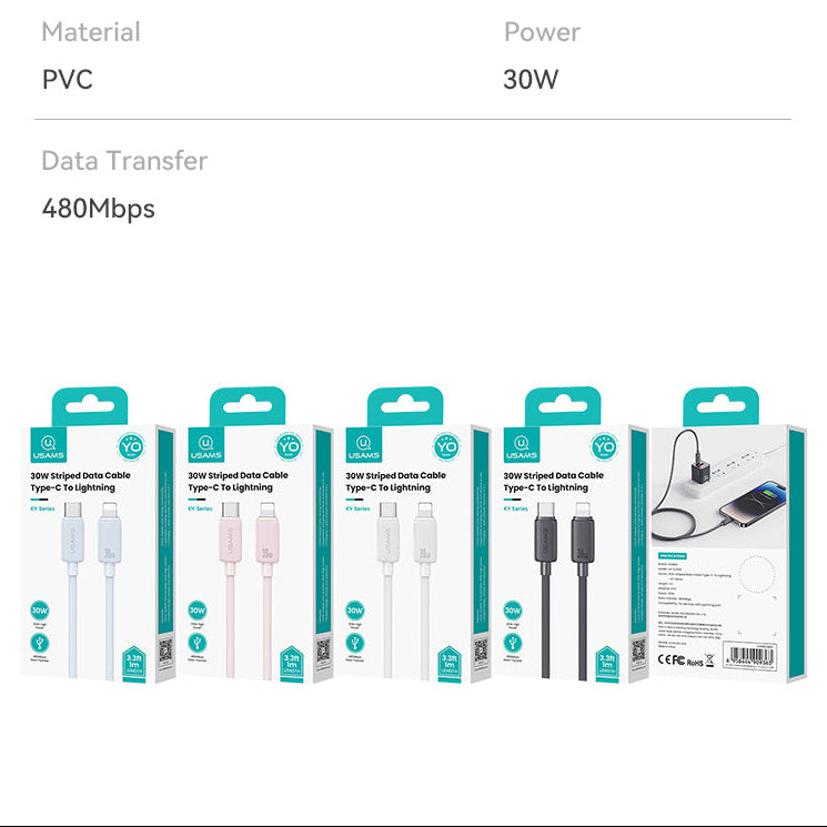 USAMS-SJ697 30W Data Cable Type-C To Lightning 2m