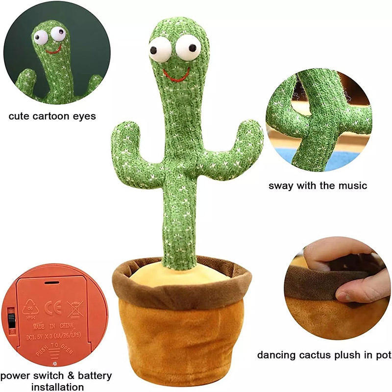 Singing Talking Music Dancing Cactus Stuffed Flowerpot Twisting Doll Plush Toy