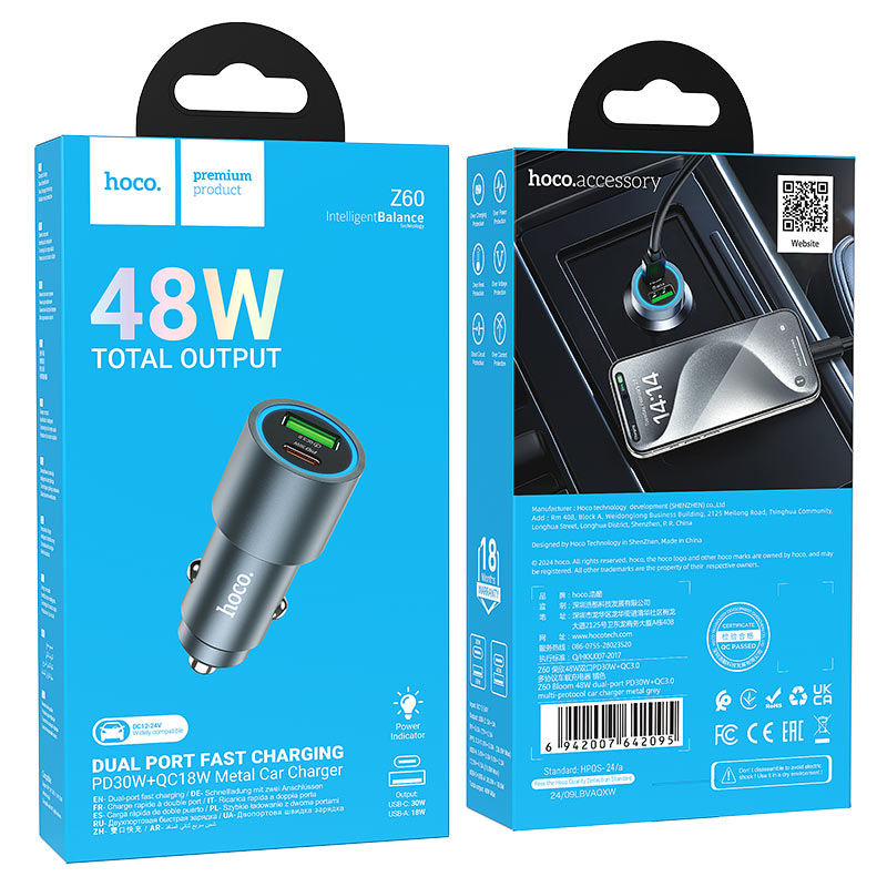 HOCO Z60 A+C 48W Car Charger