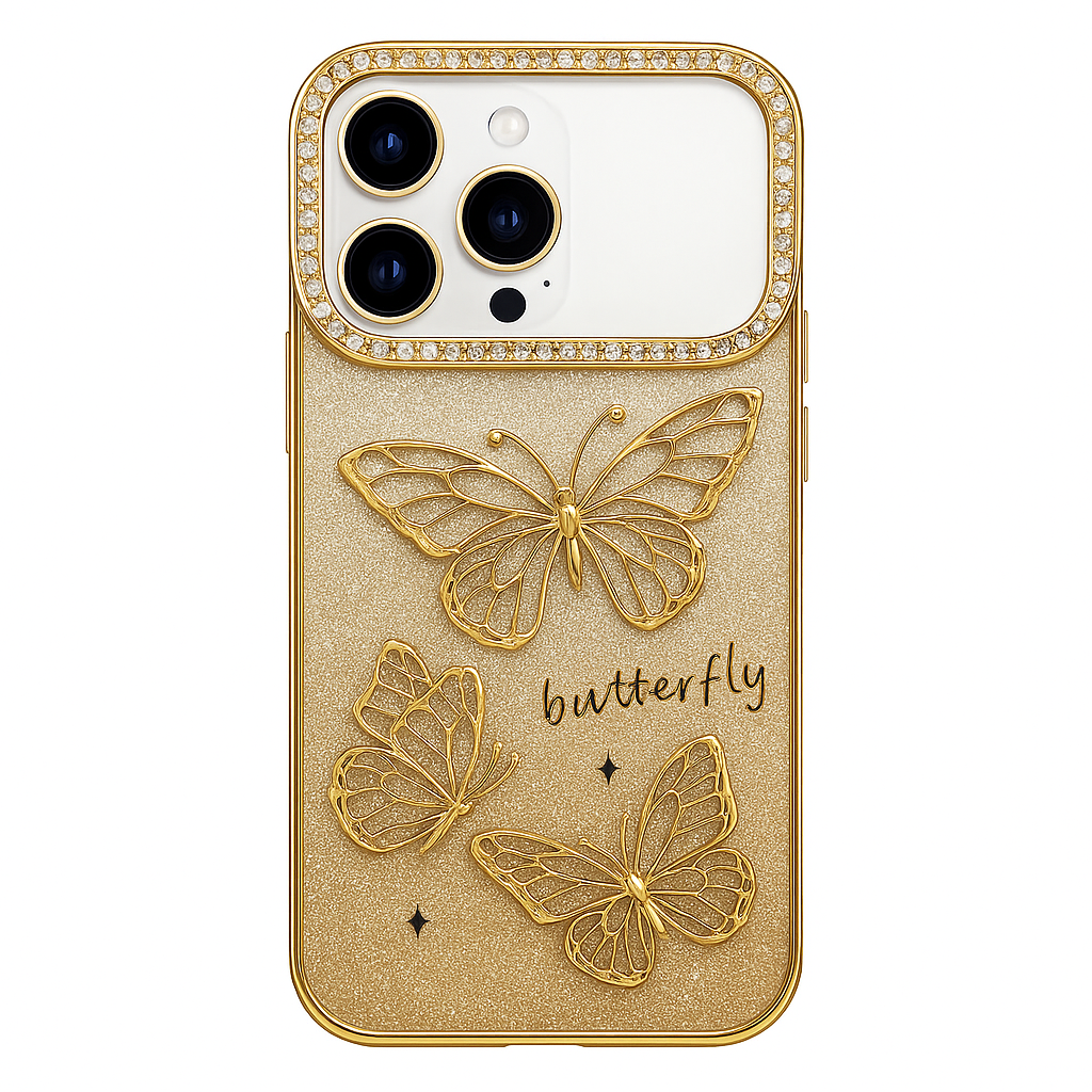 3D Rhinestone Butterfly Glitter Gradient Sparkle Electroplated Soft TPU Case iPhone 17 Pro Max