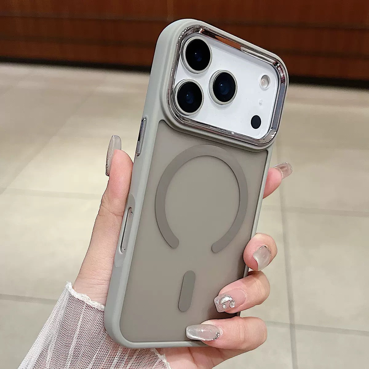 Shockproof Inner Frame Electroplated Camera Frame Frosted Semi-Transparent MagSafe Shockproof ...