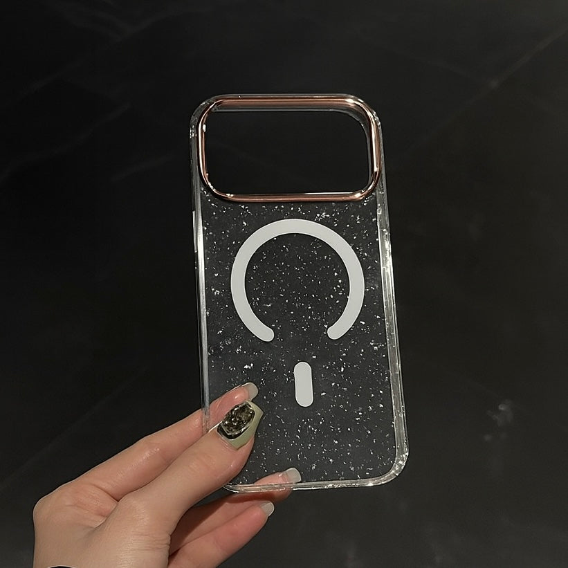 Shockproof Inner Frame Electroplated Metal Camera Frame Glitter Sparkle Transparent MagSafe S ...