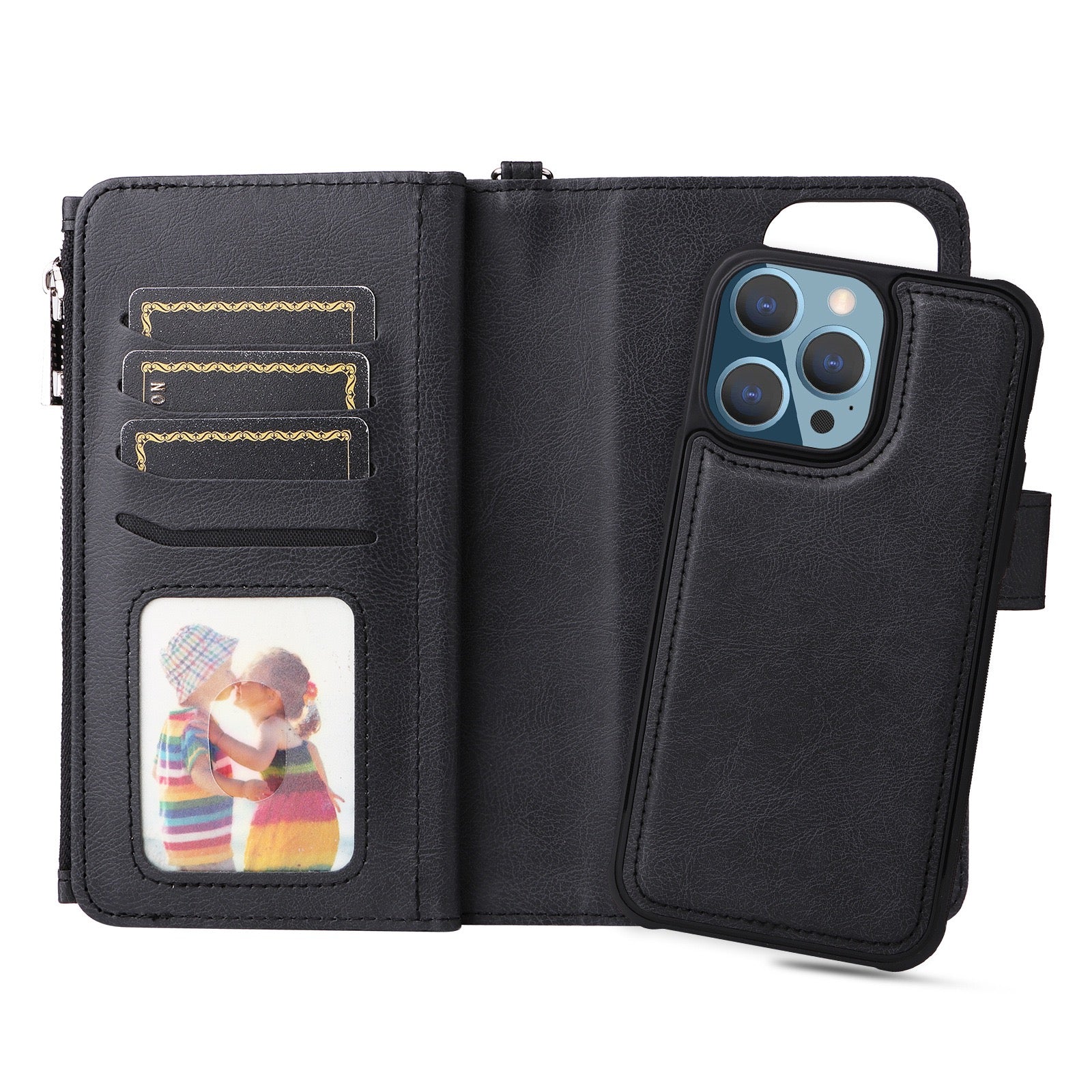 Premium Detachable PU Leather Wallet Phone Case for iPhone 15 Pro Max