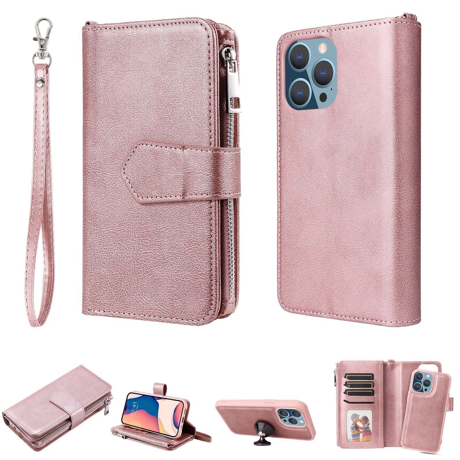 Premium Detachable PU Leather Wallet Phone Case for iPhone 15 Pro Max