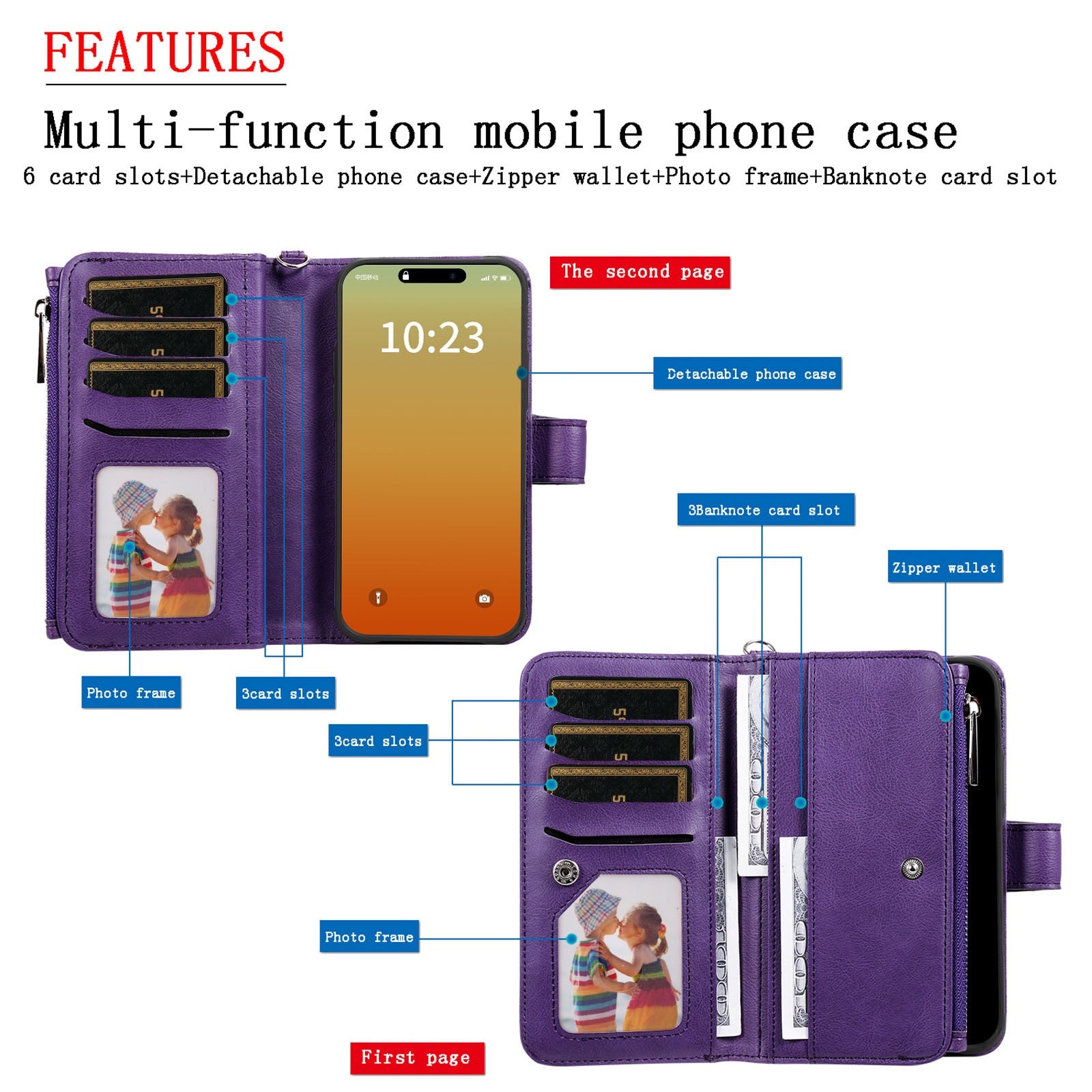 Premium Detachable PU Leather Wallet Phone Case for iPhone 15 Pro Max