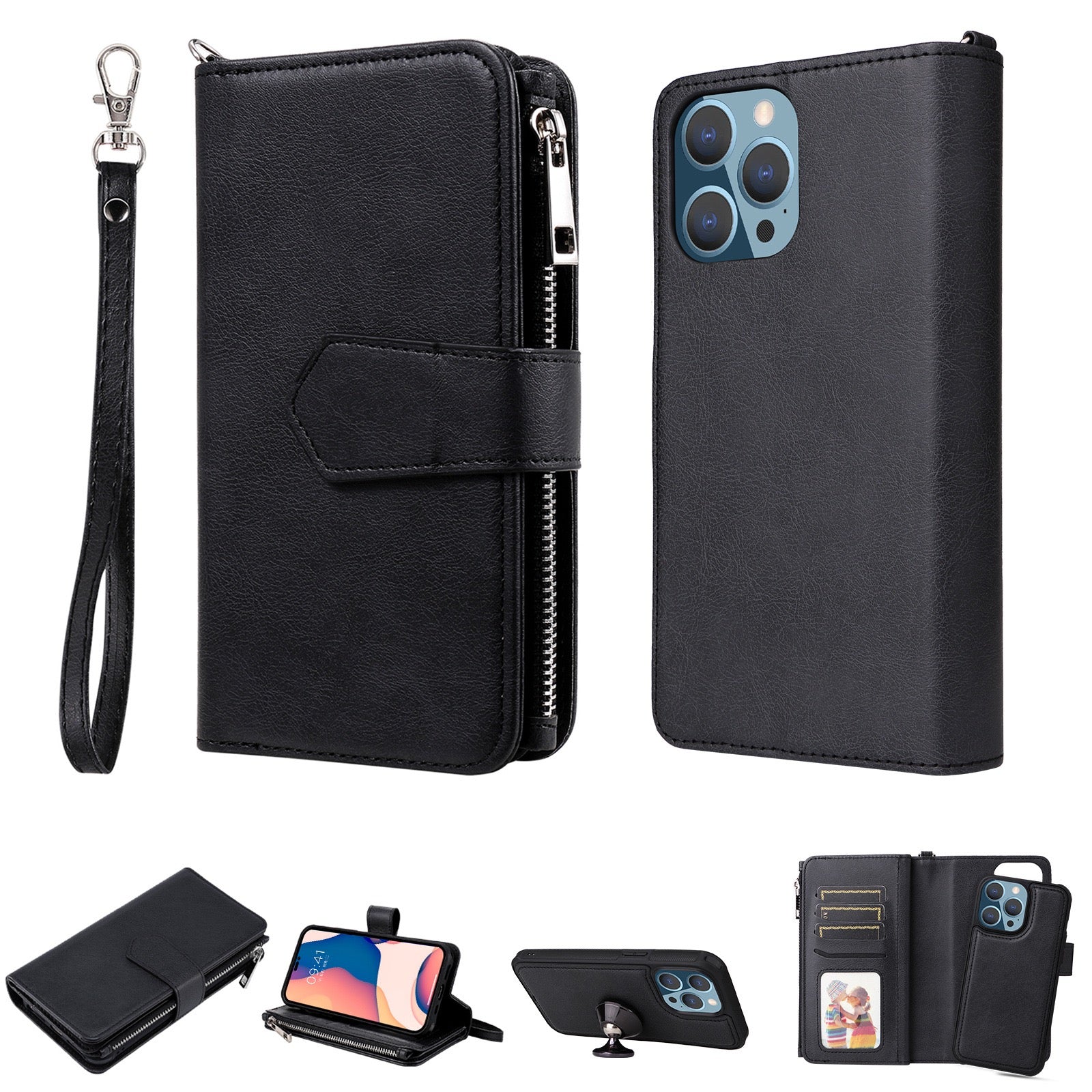 Premium Detachable PU Leather Wallet Phone Case for iPhone 15 Pro Max