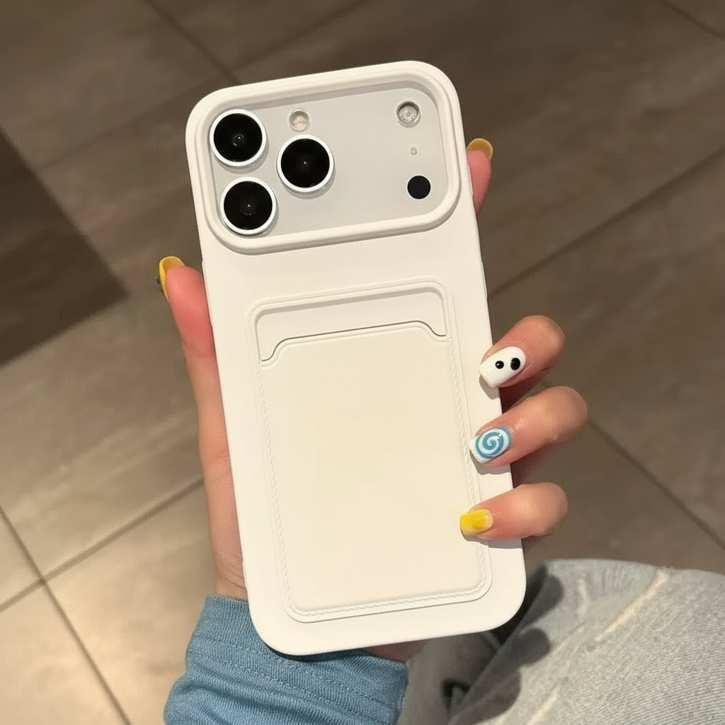 Solid Color Liquid Silicone Shockproof Case with Card Holder iPhone Air