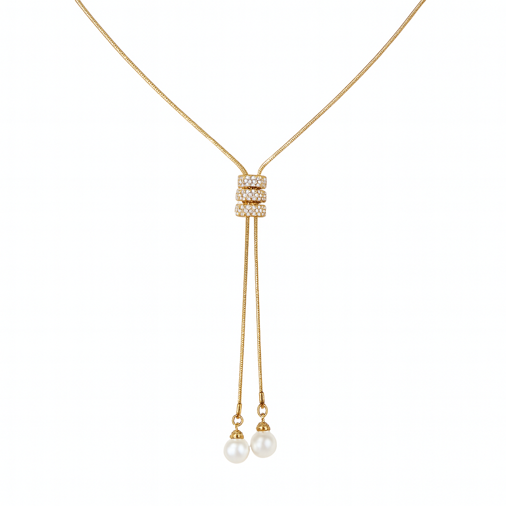 Elegant Zircon & Pearl Long Necklace