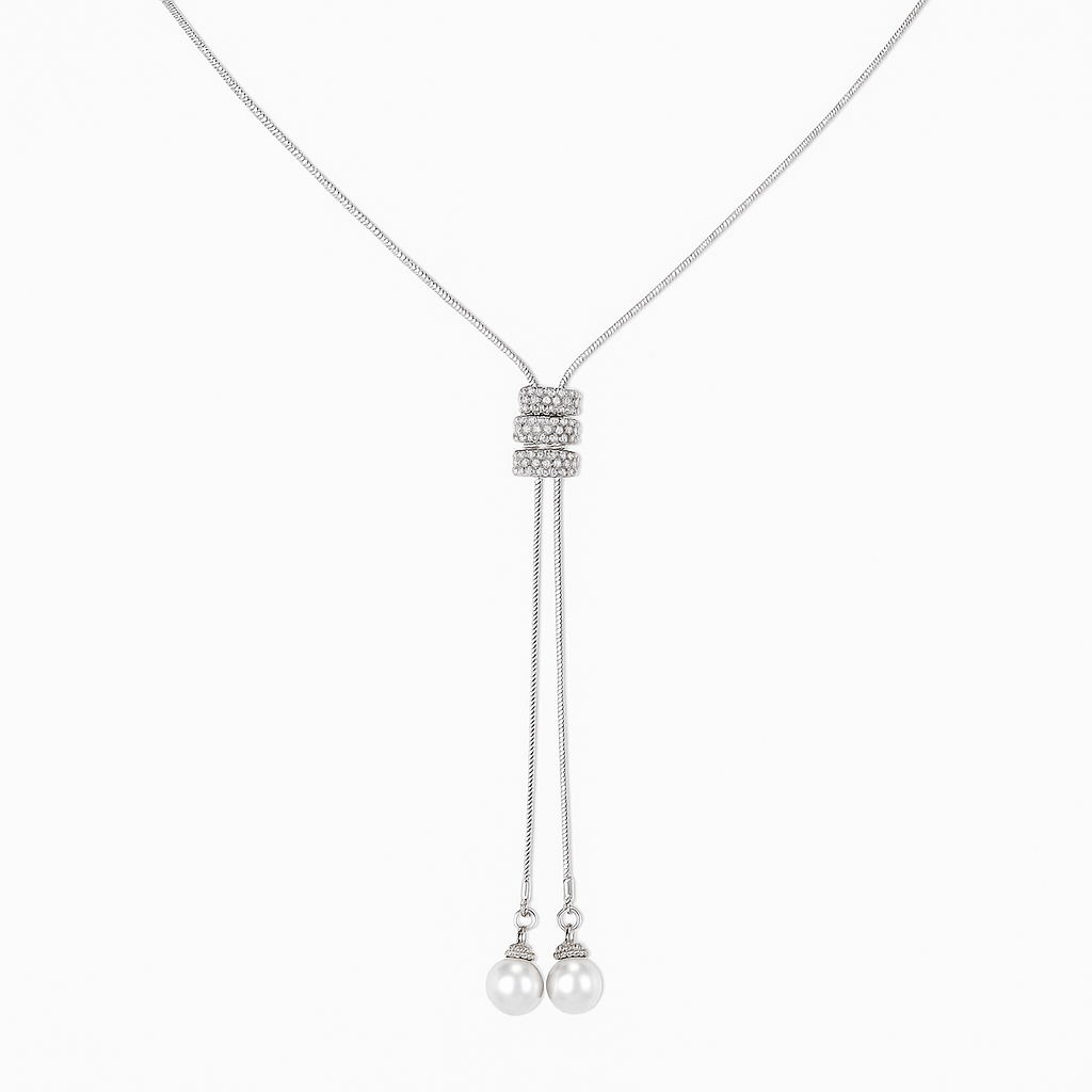 Elegant Zircon & Pearl Long Necklace