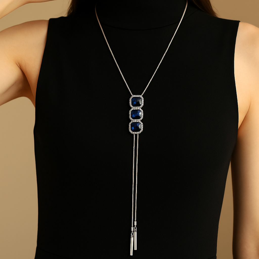 Blue Halo Tassel Chain Necklace