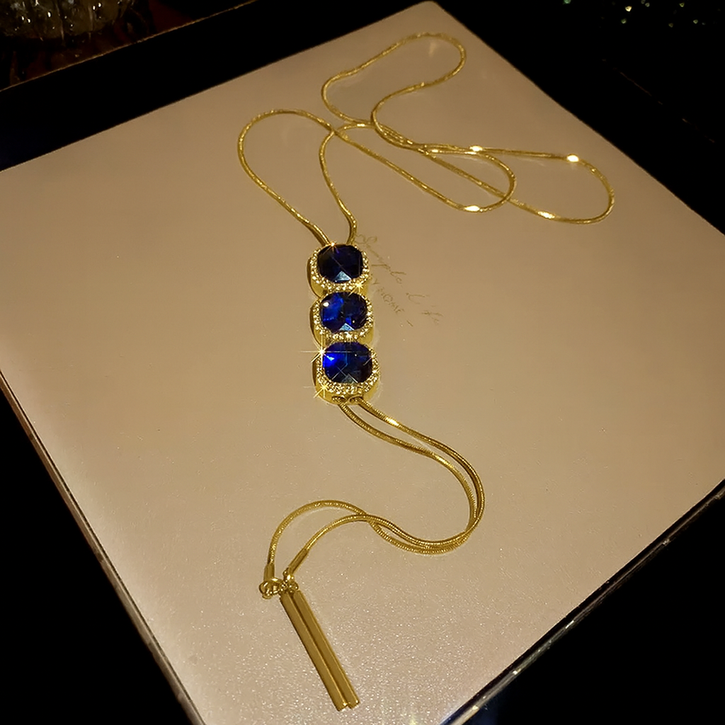 Blue Halo Tassel Chain Necklace