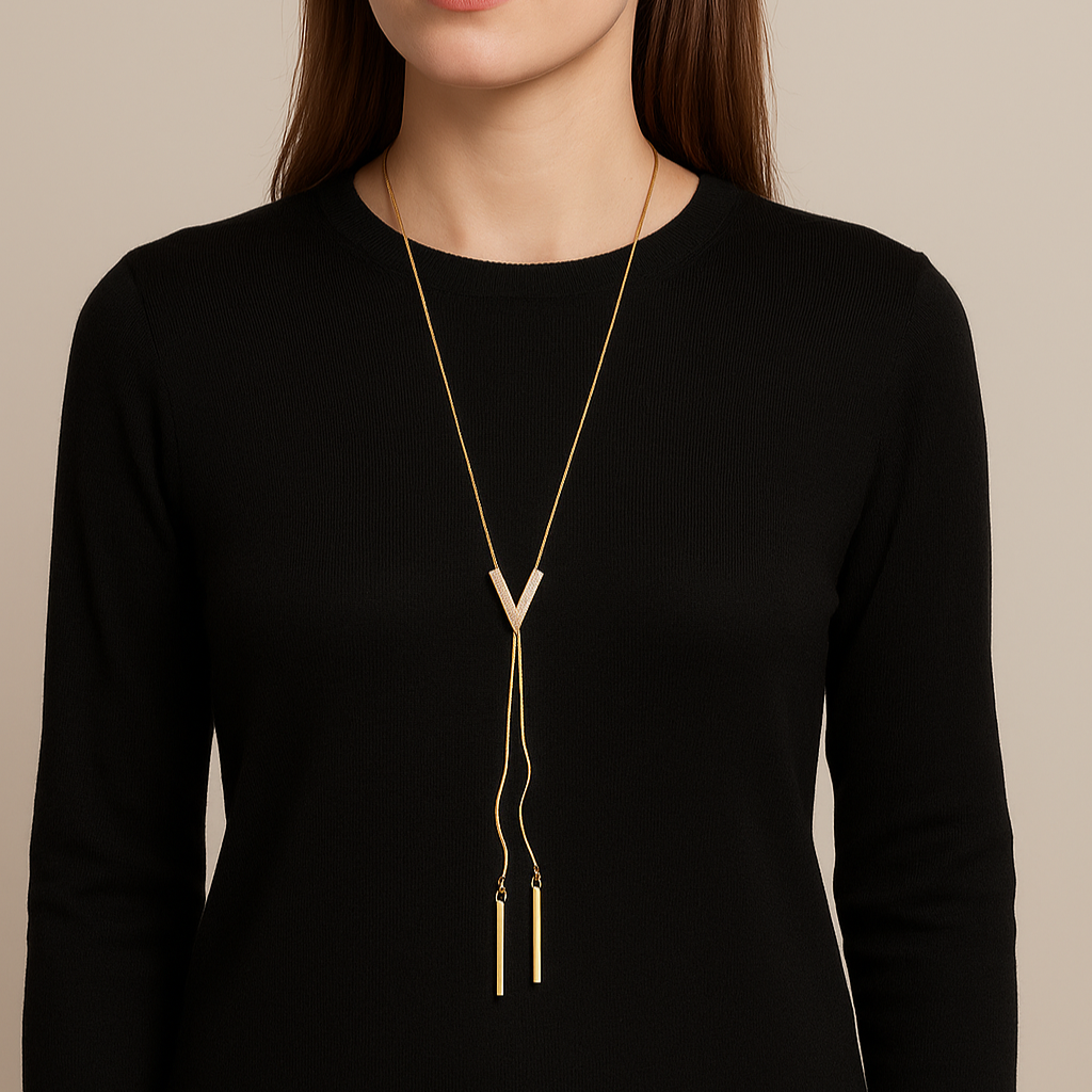 V-Shaped Crystal Long Lariat Sweater Necklace