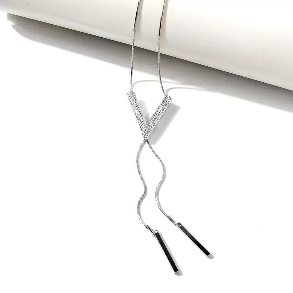 V-Shaped Crystal Long Lariat Sweater Necklace