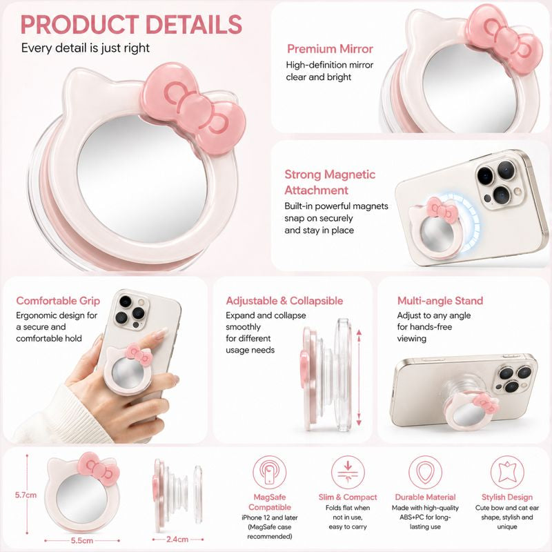 Cartoon Cute Cat Magnetic Holder for Mobile Phone Bracket Folding Portable Desktop Phone Holder