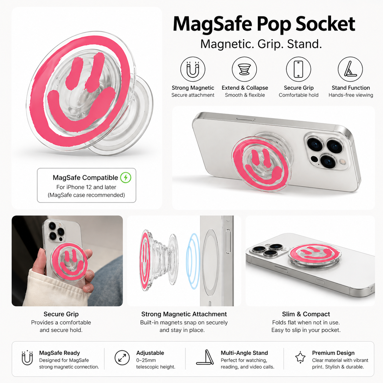 Cartoon Cute Smile Face Magnetic Holder for Mobile Phone Bracket Folding Portable Desktop Phone Holder-smile1